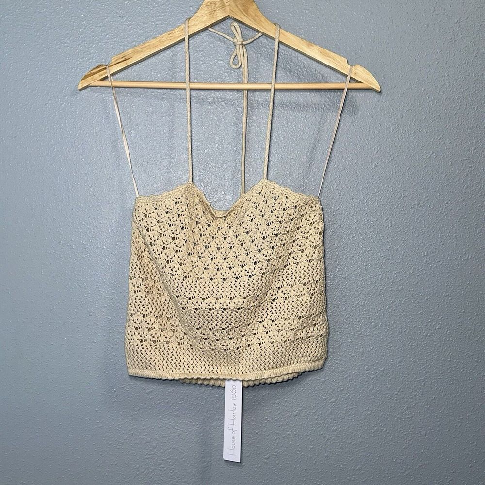 House of Harlow 1960 Crochet Top "Only" Halter Neck Beige Knit Boho Women's S